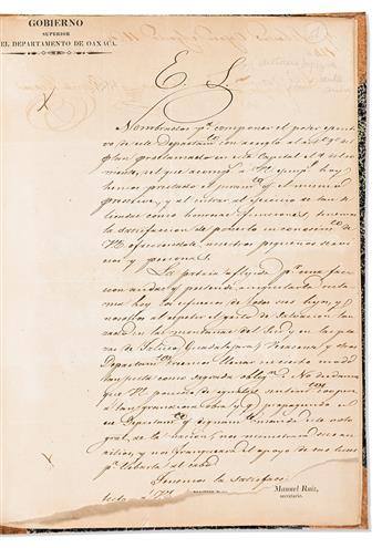 (MEXICO.) Documents on the reconstitution of the state of Oaxaca and the rise of Benito Juárez to power.